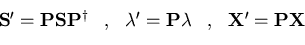 \begin{displaymath}\begin{array}{ccccc} \mathbf{S}' = \mathbf{P} \mathbf{S} \ma...
...\lambda} &,& \mathbf{X}' = \mathbf{P} \mathbf{X} \end{array}\end{displaymath}