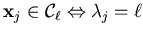$ \mathbf{x}_j \in \mathcal{C}_{\ell}
\Leftrightarrow \lambda_j = \ell$