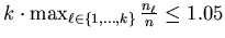 $ k \cdot \max_{\ell \in \{1,\ldots,k\}}
\frac{n_{\ell}}{n} \leq 1.05$